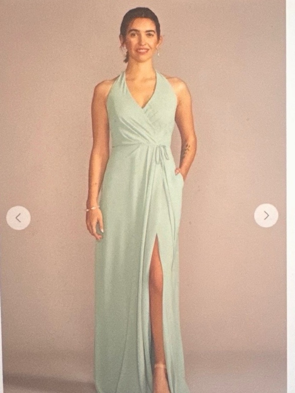 David’s Bridal Chiffon Halter Faux Wrap A-Line Bridesmaid Dress: Dusty Sage